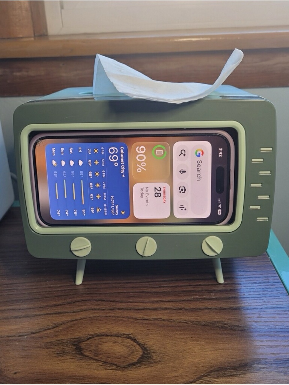 Retro Tissue Box Cover Phone Holder Sage Green Vintage Style Desk Decor